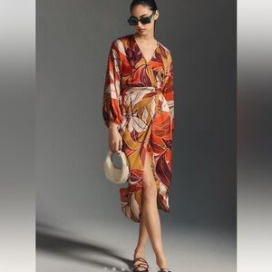 By Anthropologie Vibrant Floral Printed Wrap Dress Size 2X